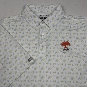 Straight Down Polo Shirt Mens Small White Golf Stretch Oak Tree National
